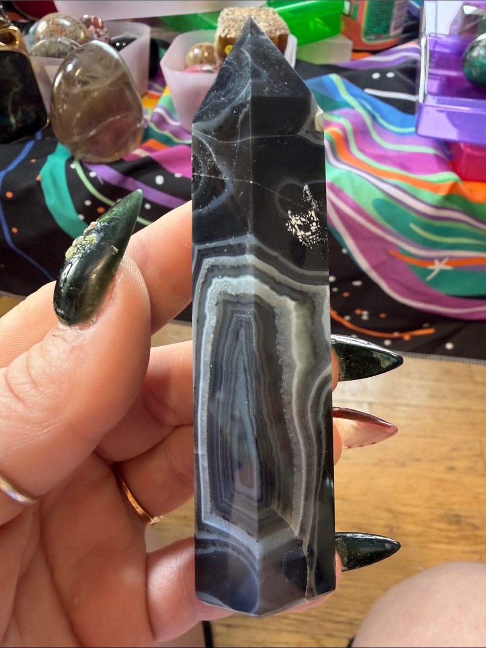 Black Banded Agate Crystal Point - Home Accents